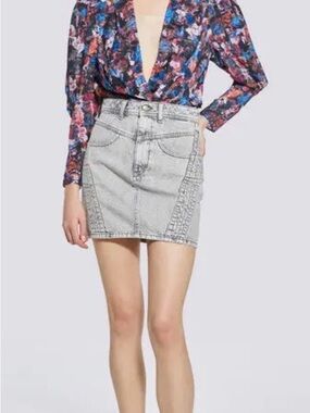 IRO Light Gray Washed Denim Mini Skirt